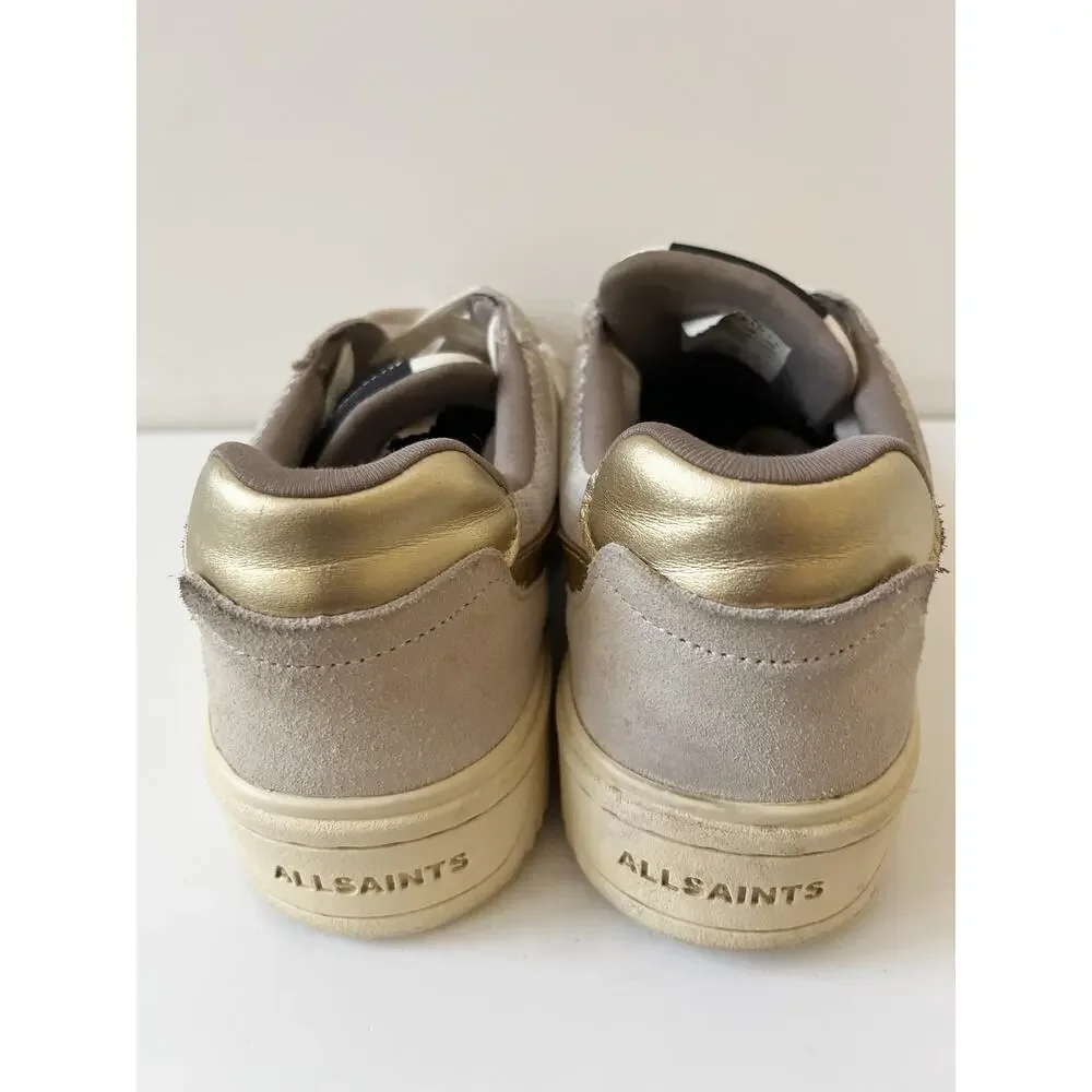 AllSaints Leather Shoes Womens Size 6 White Gold Low Top Casual WFT05Y